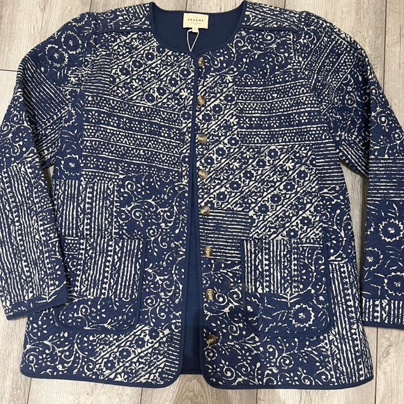 Sezane Jackets & Coats Sezane Brooke Jacket Mixed Print Blue Blue